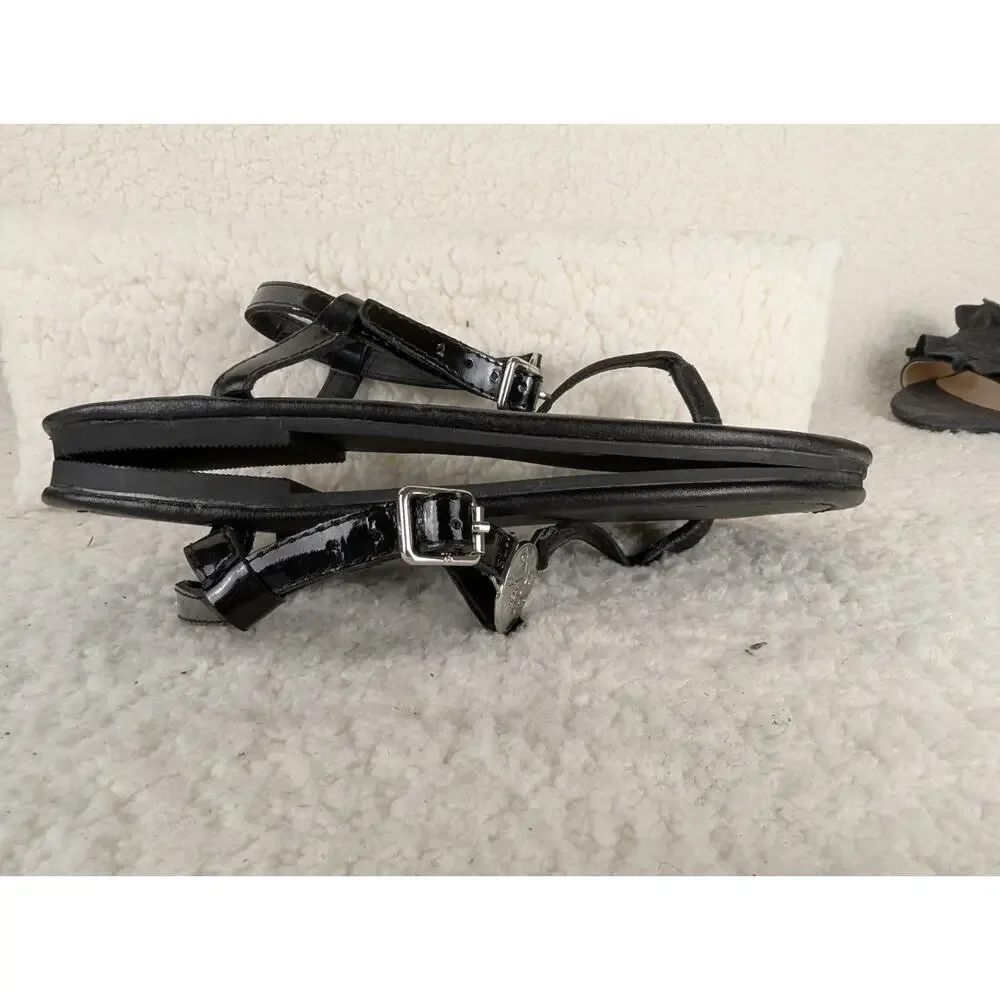 Ralph‎ Lauren Sueanne Sandals Boys 5 Black Excellent Silver RL Logo Thong Flat